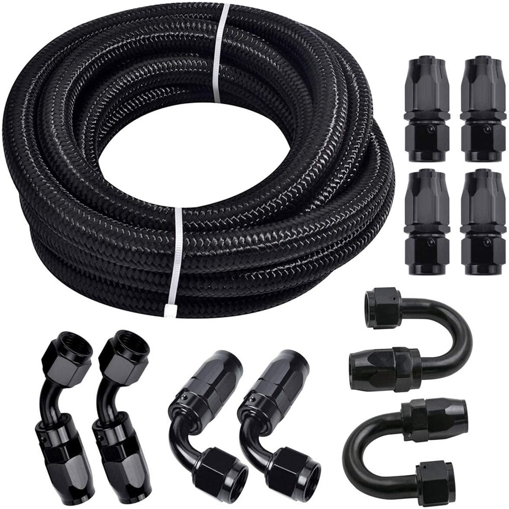 3/8 6AN Fuel Line Hose Kits Steel Nylon Braided Oil Swivel Hose End Fitting 20FT