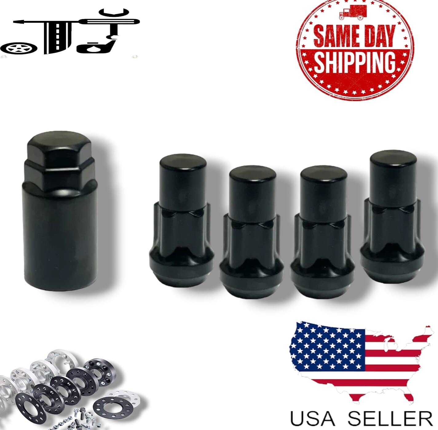 4Pc Black M14x1.5 Anti-Theft Wheel Lock Lug Nut Fit Land Rover Cone Seat Wheel