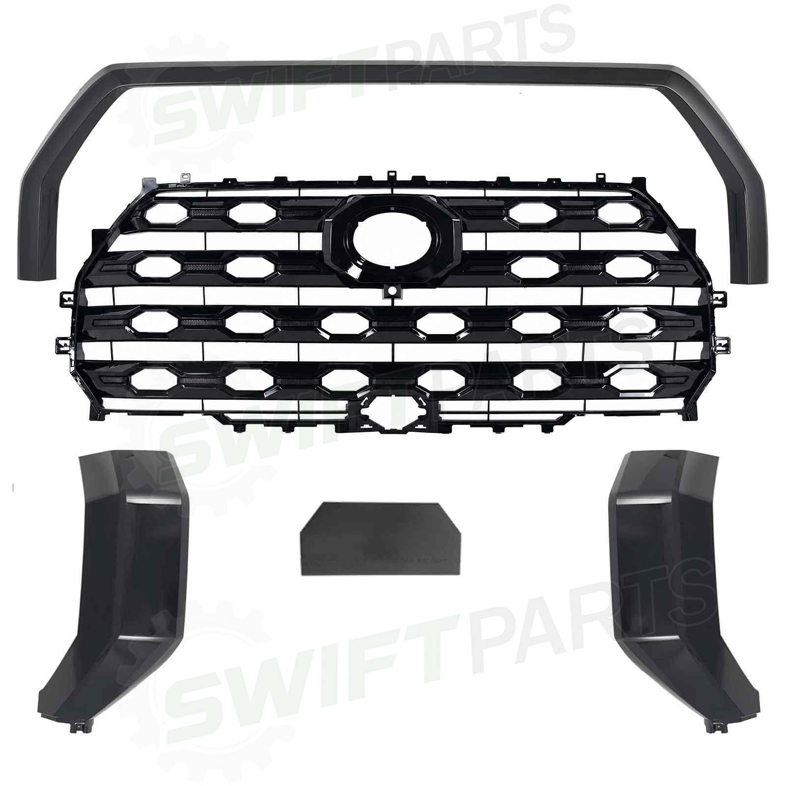 Front Bumper Grille Set For 2022-25 Toyota Tundra Black w/Fog Light/Grill Trim