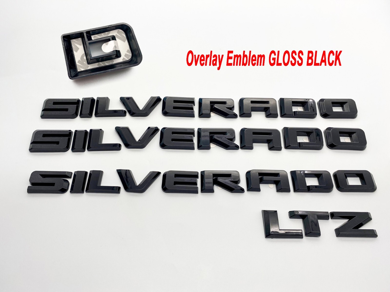 Fit 2019-2025 Gloss Black Silverado LTZ Emblem Nameplate Badge Kit Overlay