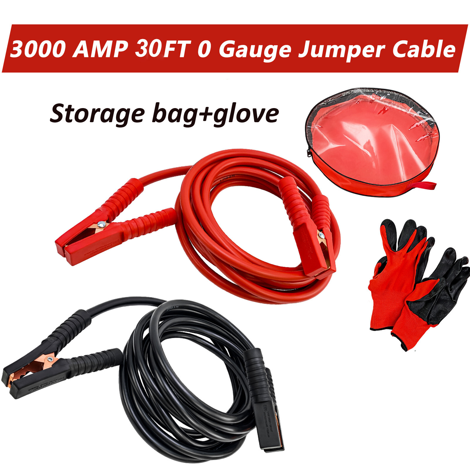 30Ft Auto Jumper Cables 0 Gauge 3000AMP,Automotive Booster Cables for Car Van