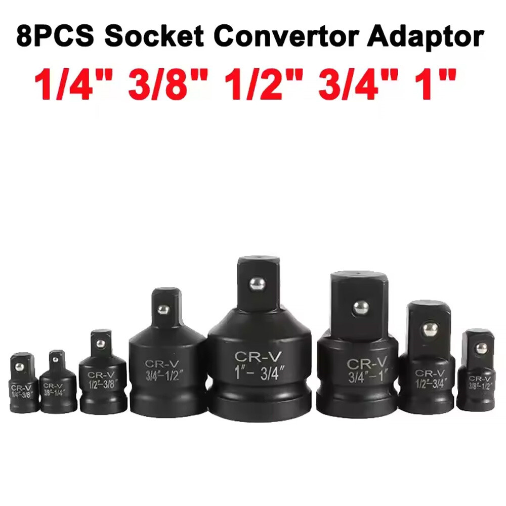8PCS Impact Socket Reducer Adapter Set Convertor Adaptors 1/4″ 3/8″ 1/2″ 3/4″ 1″