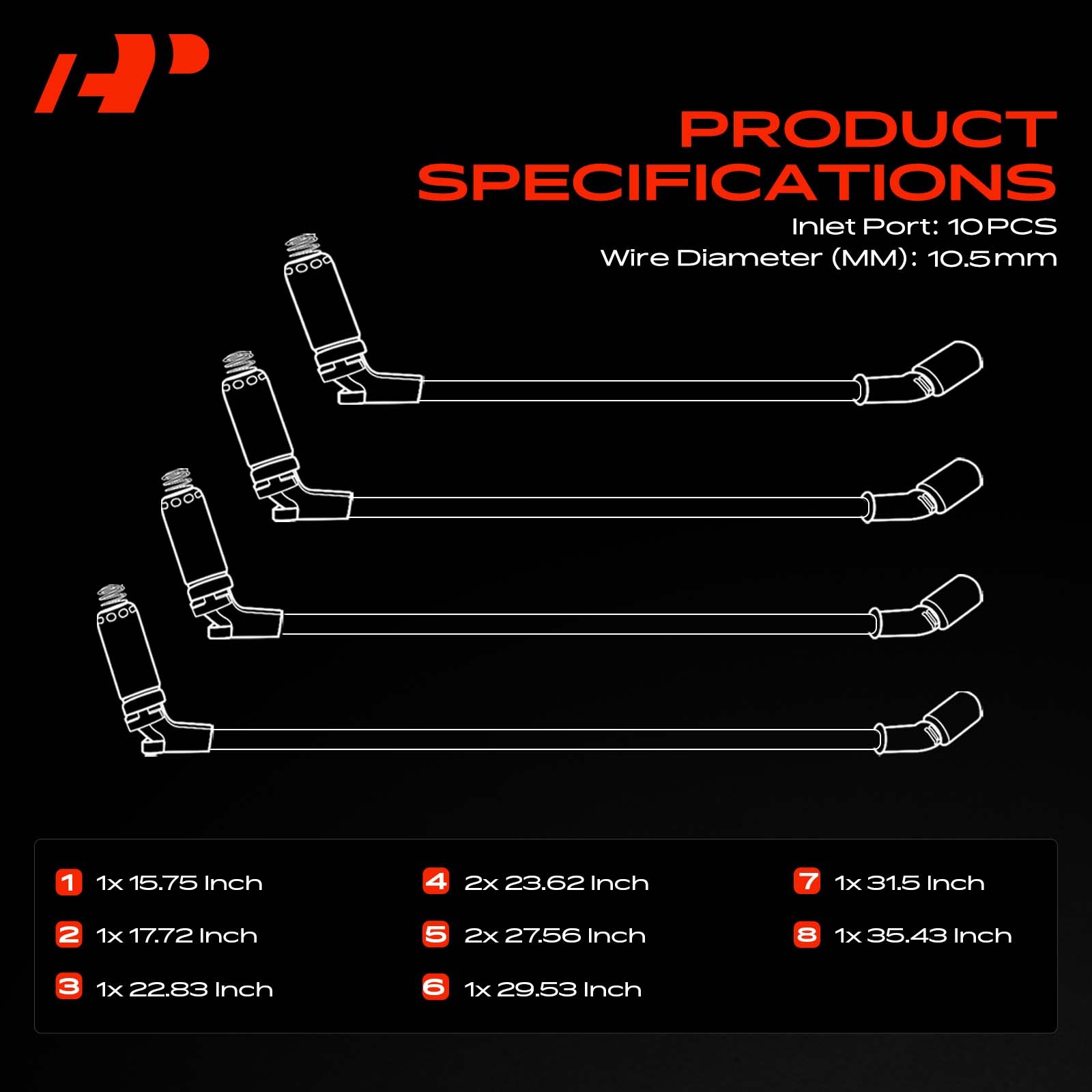 10Pcs Red Spark Plug Wire Set for Ford F-150 1979-1995 Mustang V8 5.0L 10.5mm