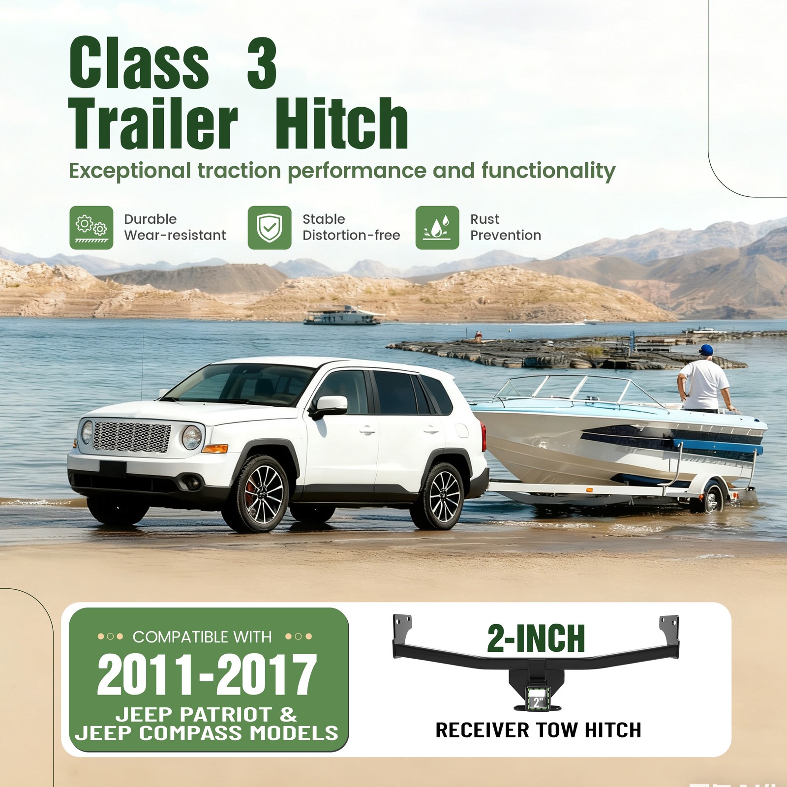 4000 LBS 2″ Receiver Class 3 Trailer Hitch Steel For Jeep Patriot Compass 11-17