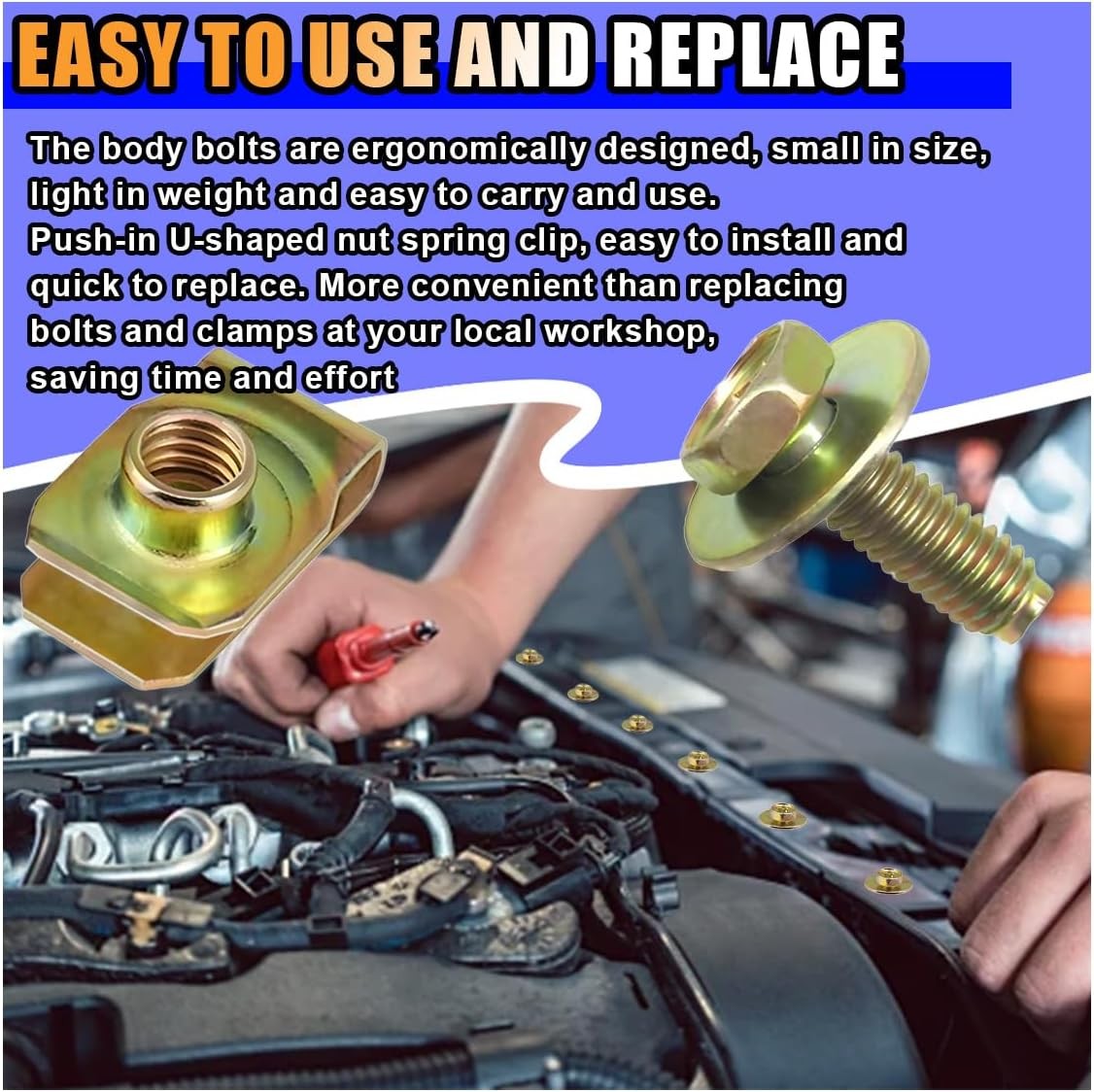 40-Piece Kit of Fasteners – U-Nuts, M6-1.0 Bolts & Bumper Retainer Clips