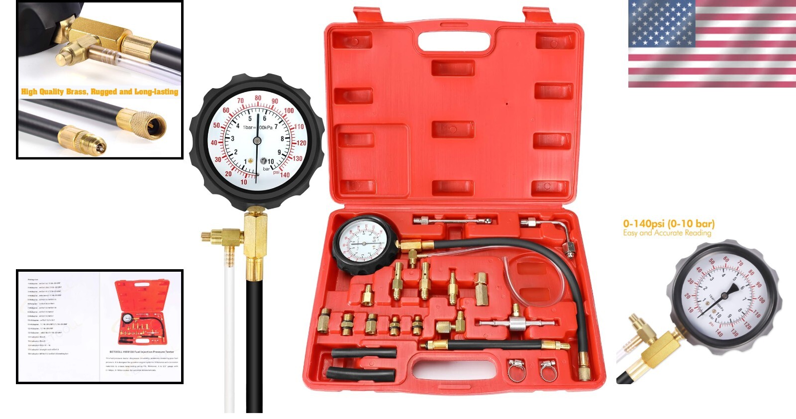 Universal 0-140 PSI Fuel Injector Pressure Tester Kit – Durable & Compact Design