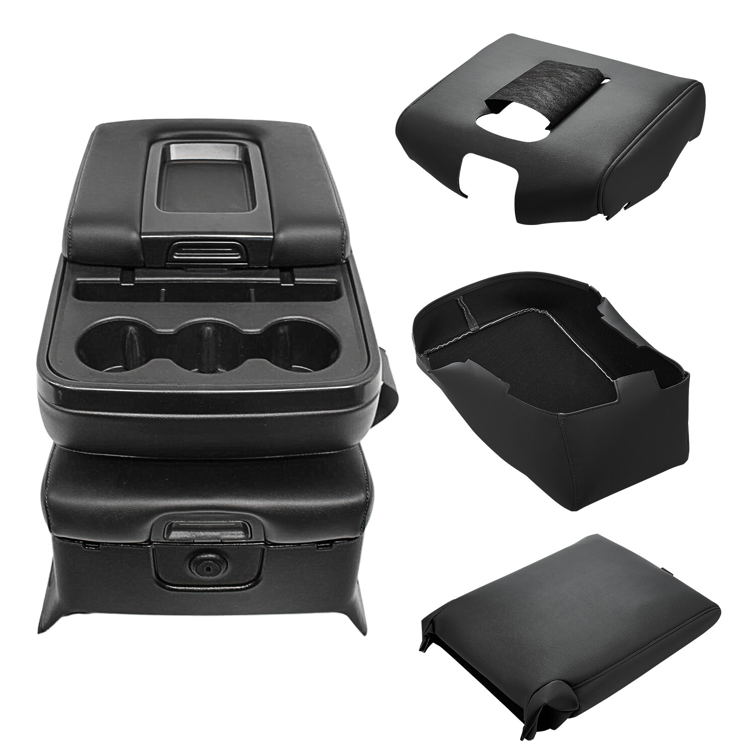 Middle Console Lid Armrest Cover Black For Sierra Silverado Jump Seat 2014-2018