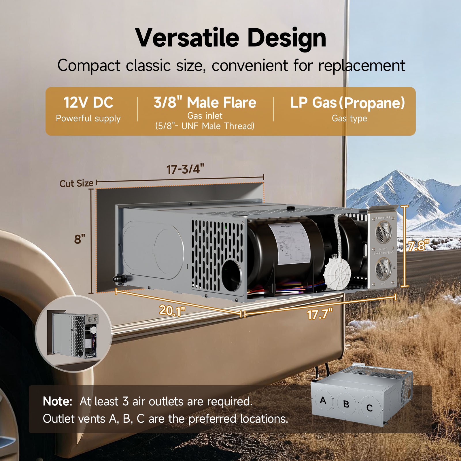 25,000 BTU RV Furnace w/Thermostat Ducted Propane Heater for Trailer