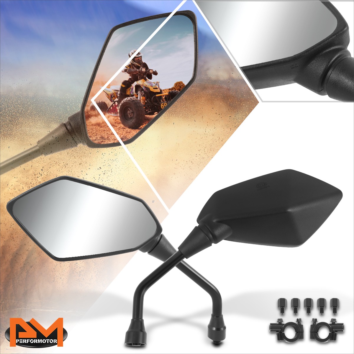 2Pcs Irregular Shape Convex ATV Handlebar Mount Bolt-In Side Rear View Mirrors