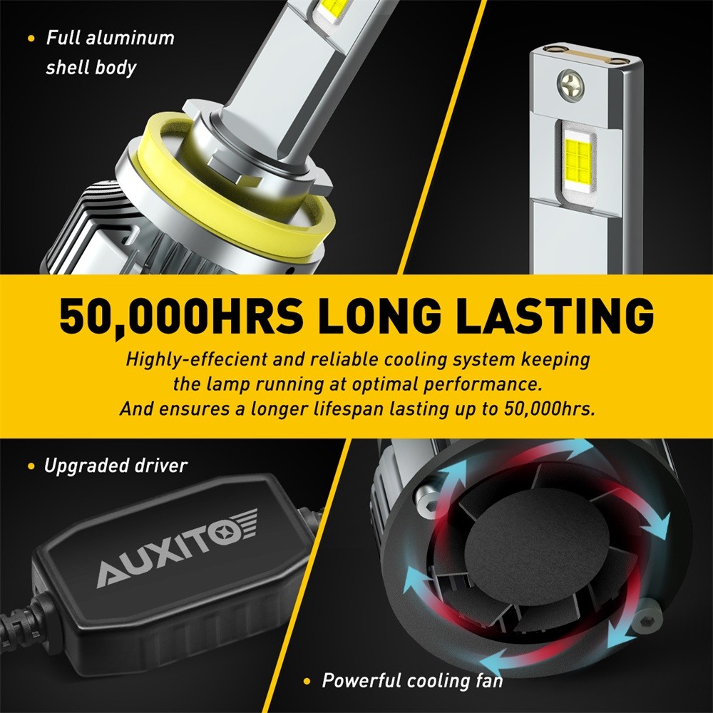 AUXITO H8 H9 H11 LED Headlight Bulbs 24000LM 120W 6500K White Canbus Ready Y19