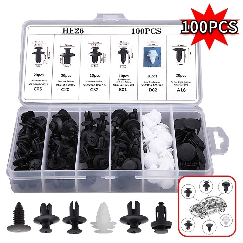 US 100X Trunk Screw Rivets Kit Car Bumper Fender Auto Plastic Fastener Clips Set