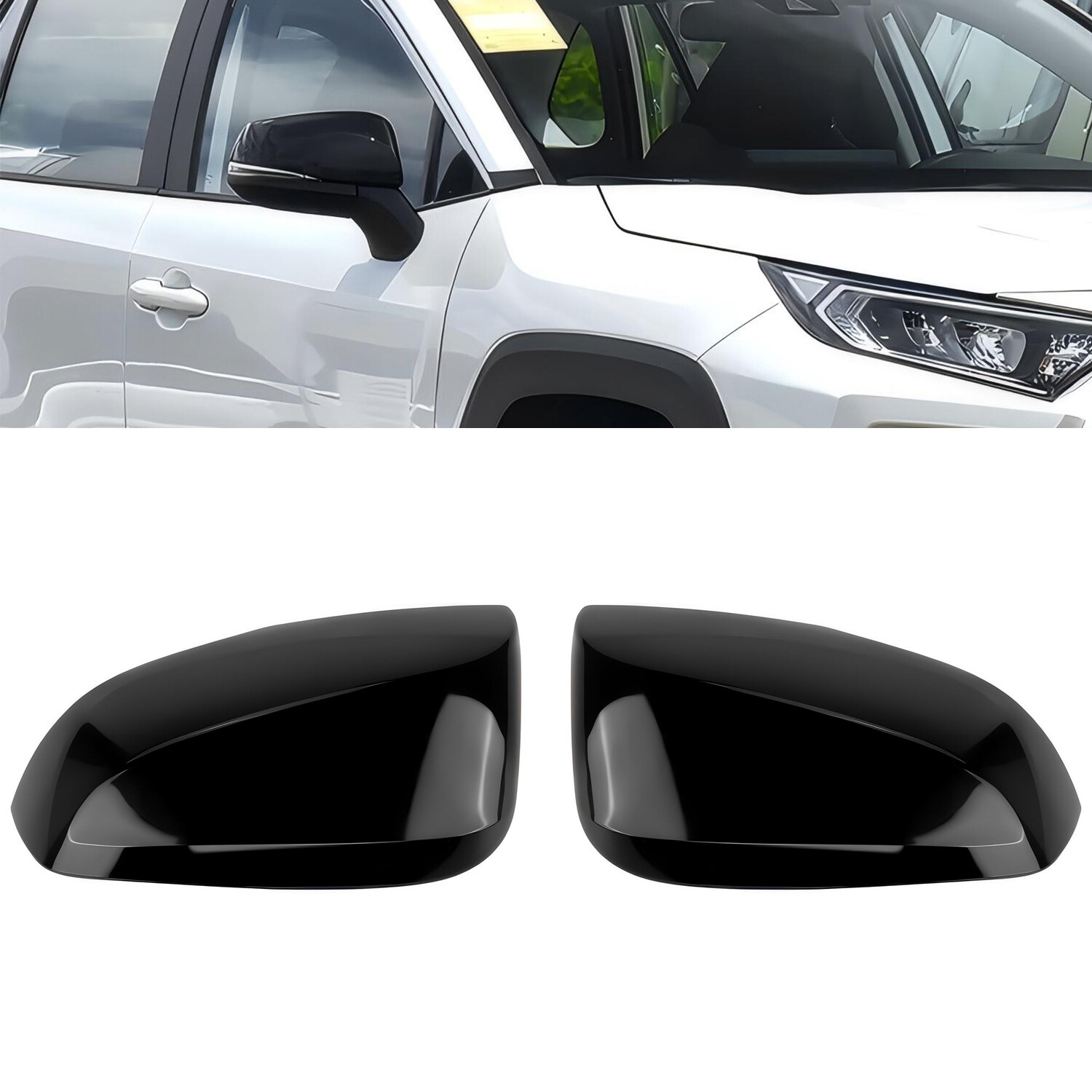 Glossy Exterior Side Wing Rearview Mirror Cover Cap Trim For 2019-24 Toyota RAV4