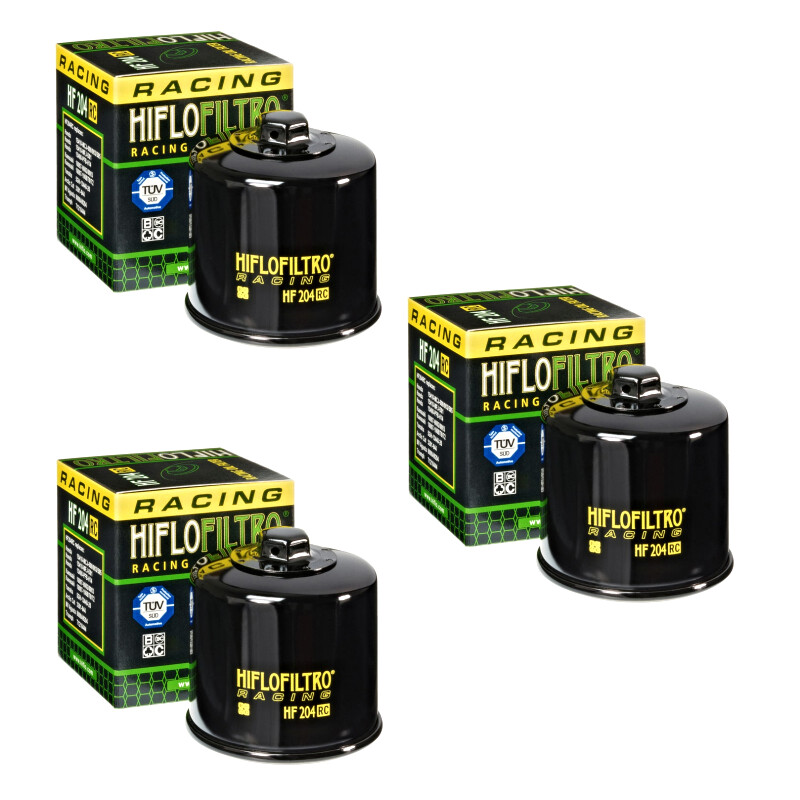 Hiflofiltro 3 Pack Oil Filter HF204RC Black Honda Kawasaki Suzuki Triumph Yamaha