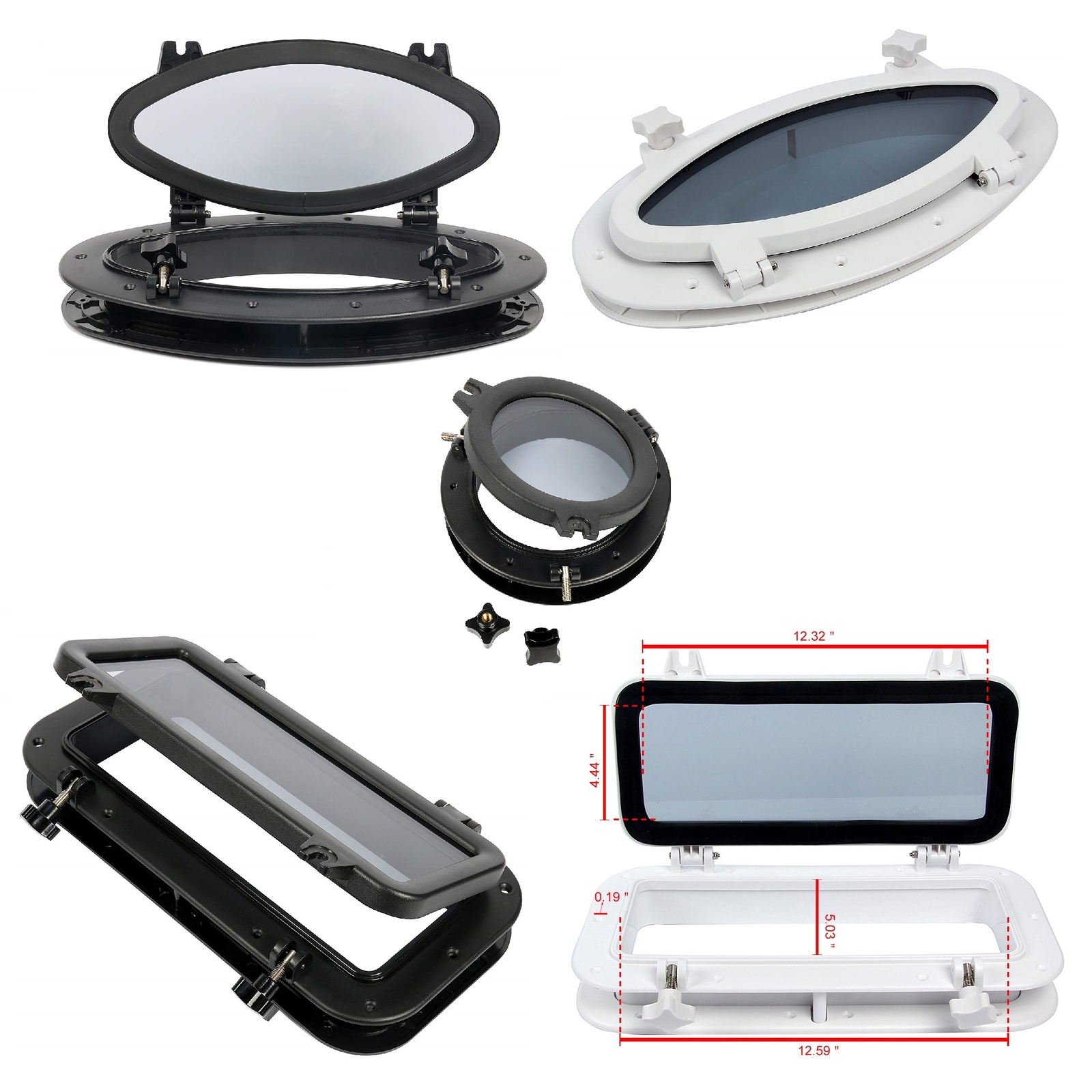 Black & White Portlight Porthole Replacement Window Port Hole ABS Tempered Glass