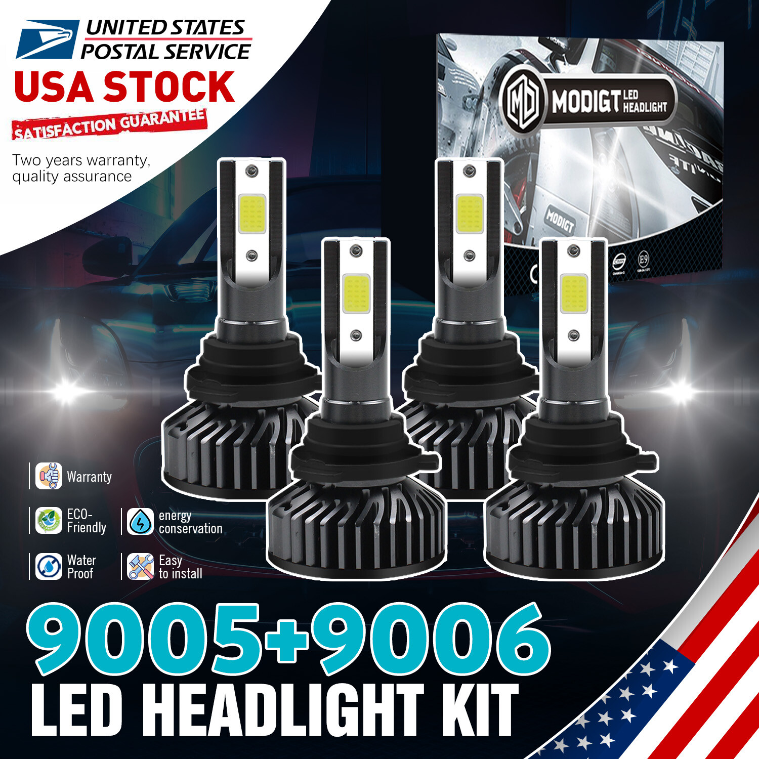 High Low Beam Bright White Sealight LED Headlight Bulbs Conversion Kit 9005 9006