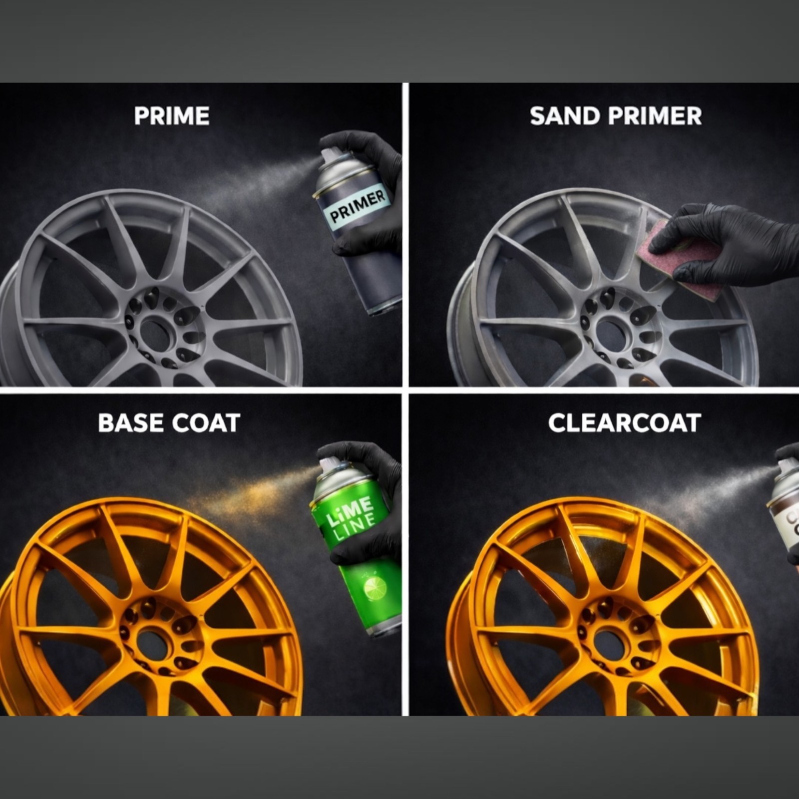 LiME LiNE Automotive Black Basecoat Spray Paint + 2K Clearcoat Aerosol Kit