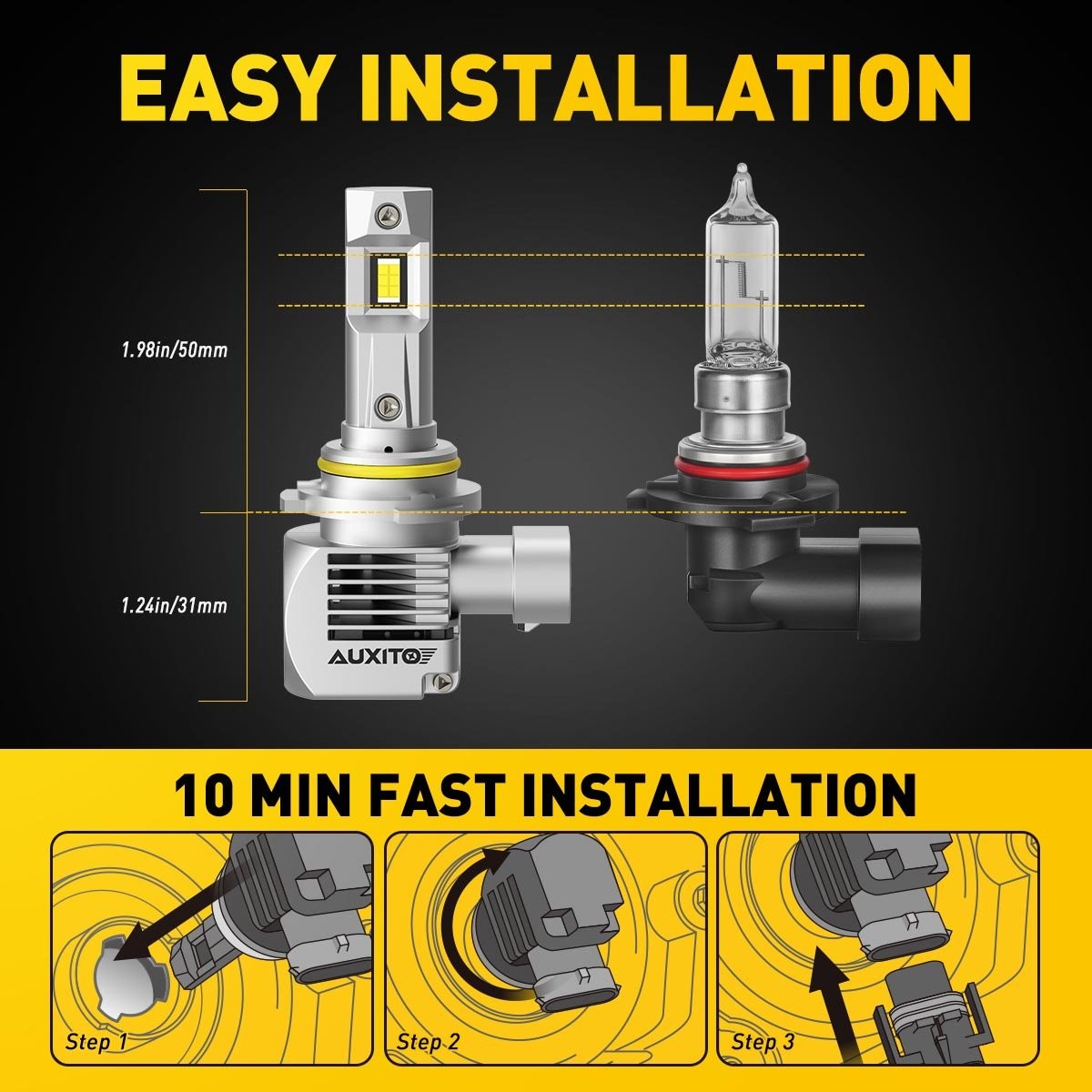 2X 9005 AUXITO LED Bulb Headlight High Kit Low Beam 6500K White Super 30000LM