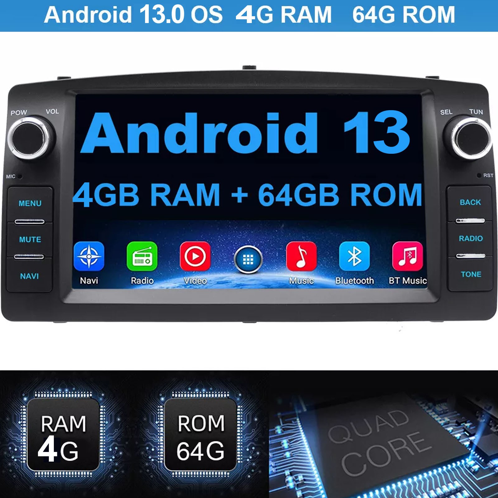 4+64G For Toyota Corolla 2000-2006 Car Stereo Radio GPS Navi WIFI Apple Carplay