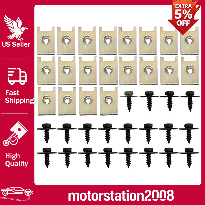 40x Metal Car Screw Body Fender Bumper Retainer U Nut Clips Gasket Fastener Kit