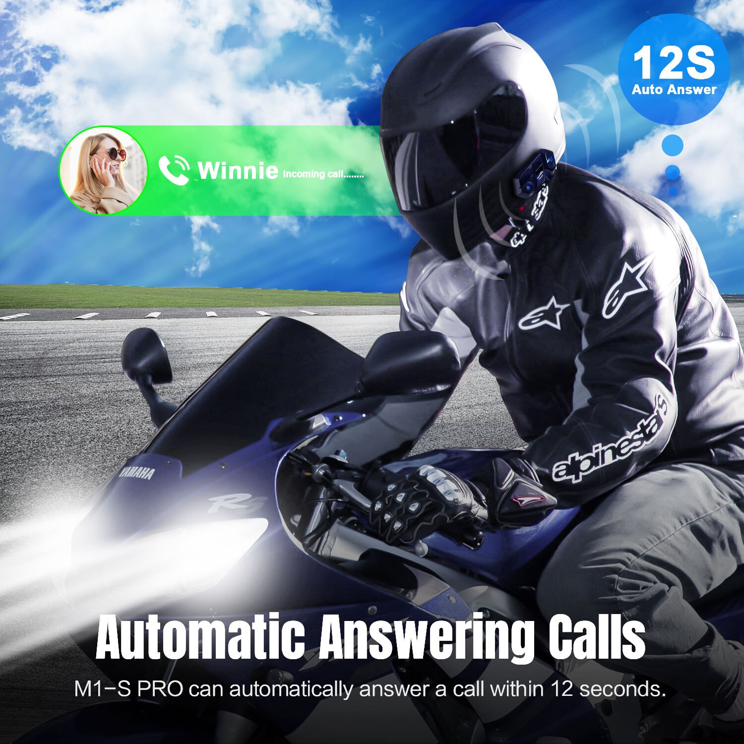 M1-S Pro Motorcycle Helmet Intercom Bluetooth Headset 8 Riders 2000m Interphone