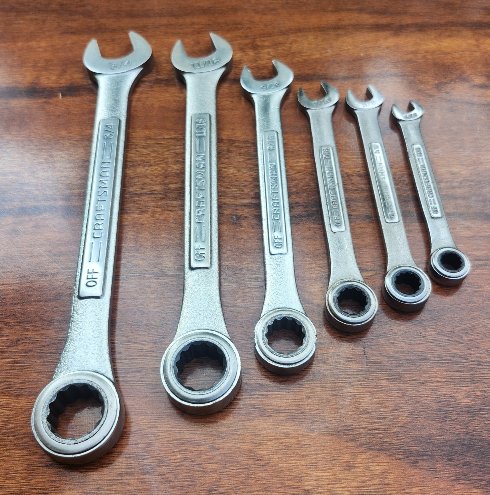 Vintage Craftsman USA 6Pc SAE Ratcheting Comb Wrench Set Reversible Pre-owned