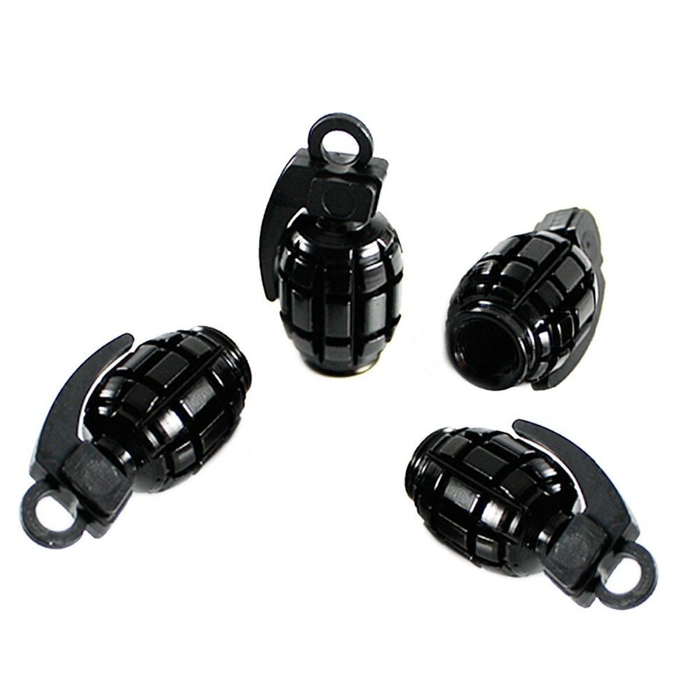 4x Mini Grenade Car Tire Air Valve Stem Caps Dust Covers Screw-On Metal Aluminum
