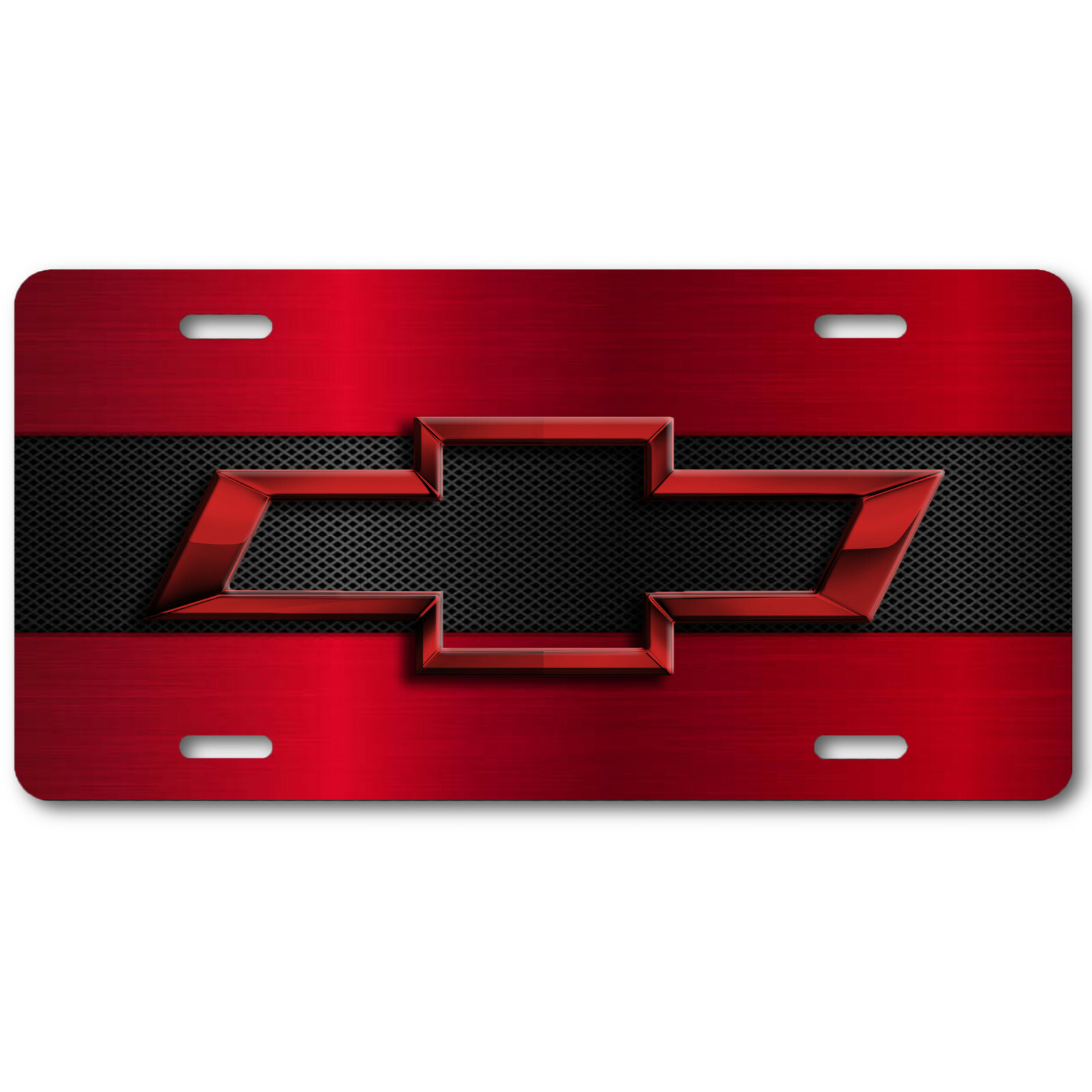 Chevy ART Chevrolet Red Bow-tie on Carbon Fiber look Aluminum License Plate Tag