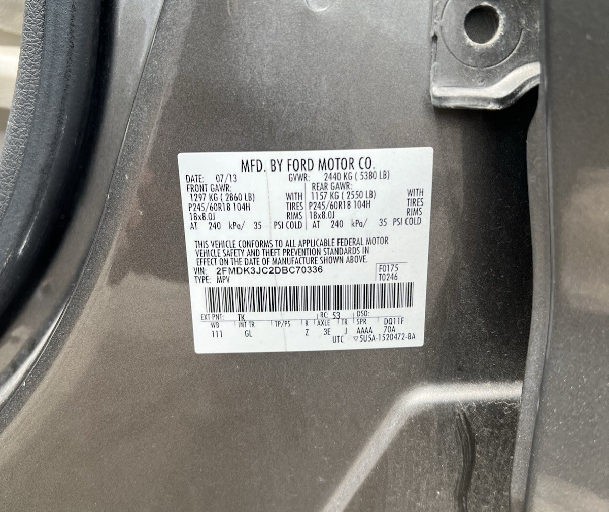 2011-2014 Ford Edge Center Console Leather Armrest Lid Tan OEM