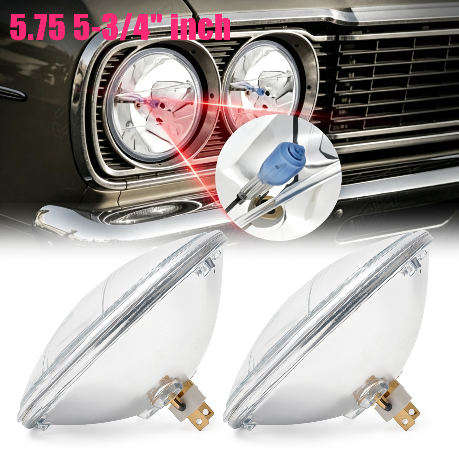 2pcs 5.75 5-3/4″ inch Round Headlights Hi Low Sealed Beam for Jeep Wrangler