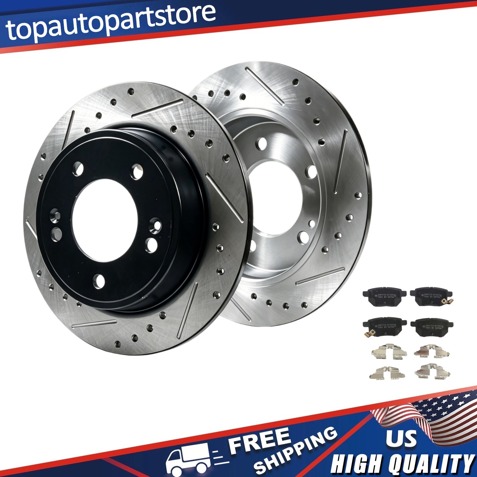 10.20in Rear Drilled Slotted Rotors Ceramic Brake Pads for Toyota Corolla 2019