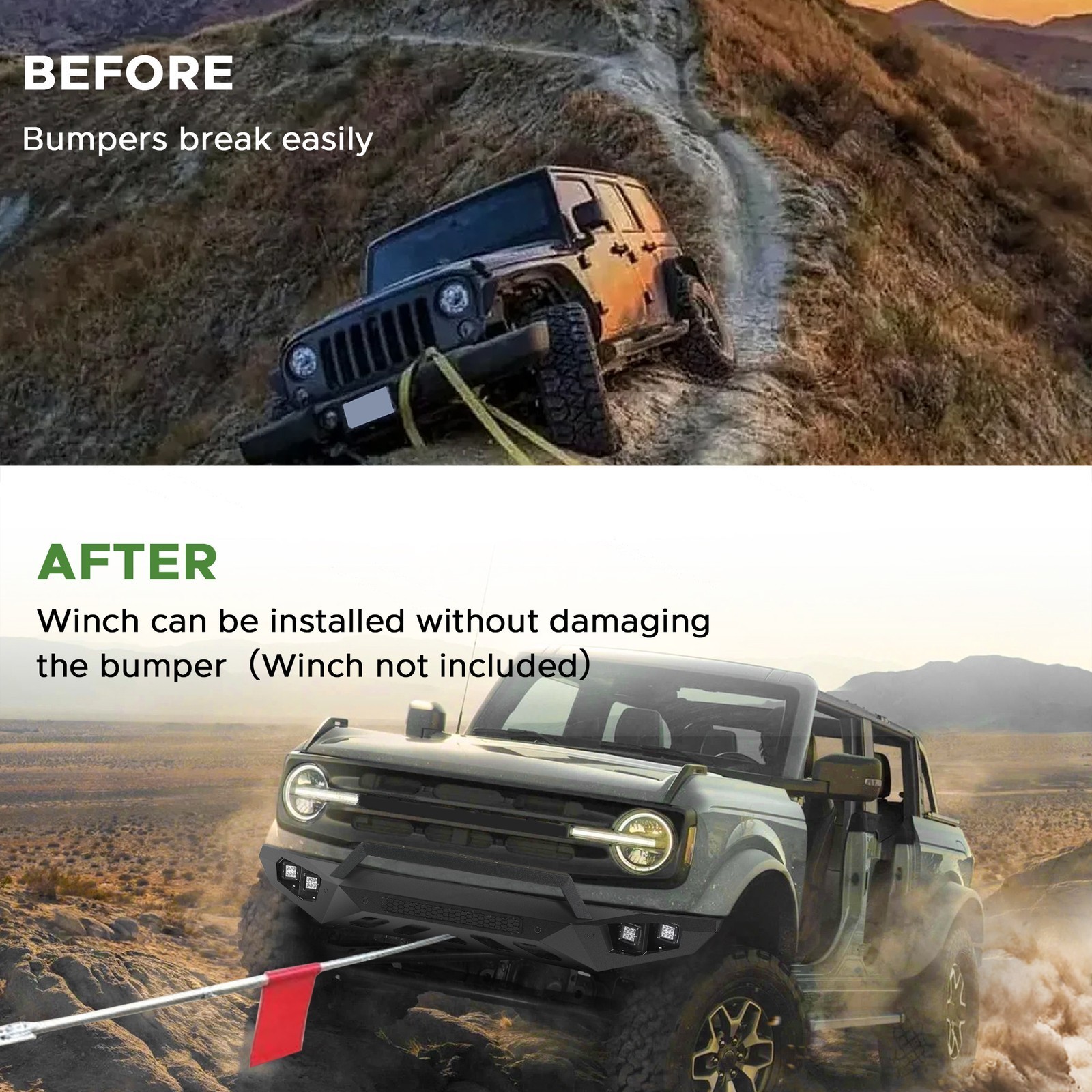 Off Road Front Bumper Fit for Ford Bronco 2021-2025 W/4 Lights W/Sensor Holes