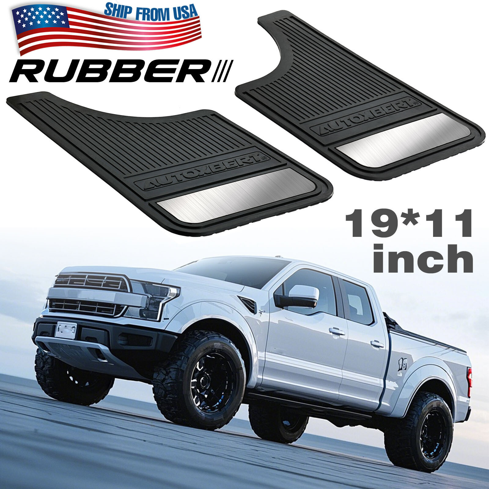 Pair Rubber Mud Flaps Pickup Trucks Car Splash Guards W/ Night Reflector 19*11″