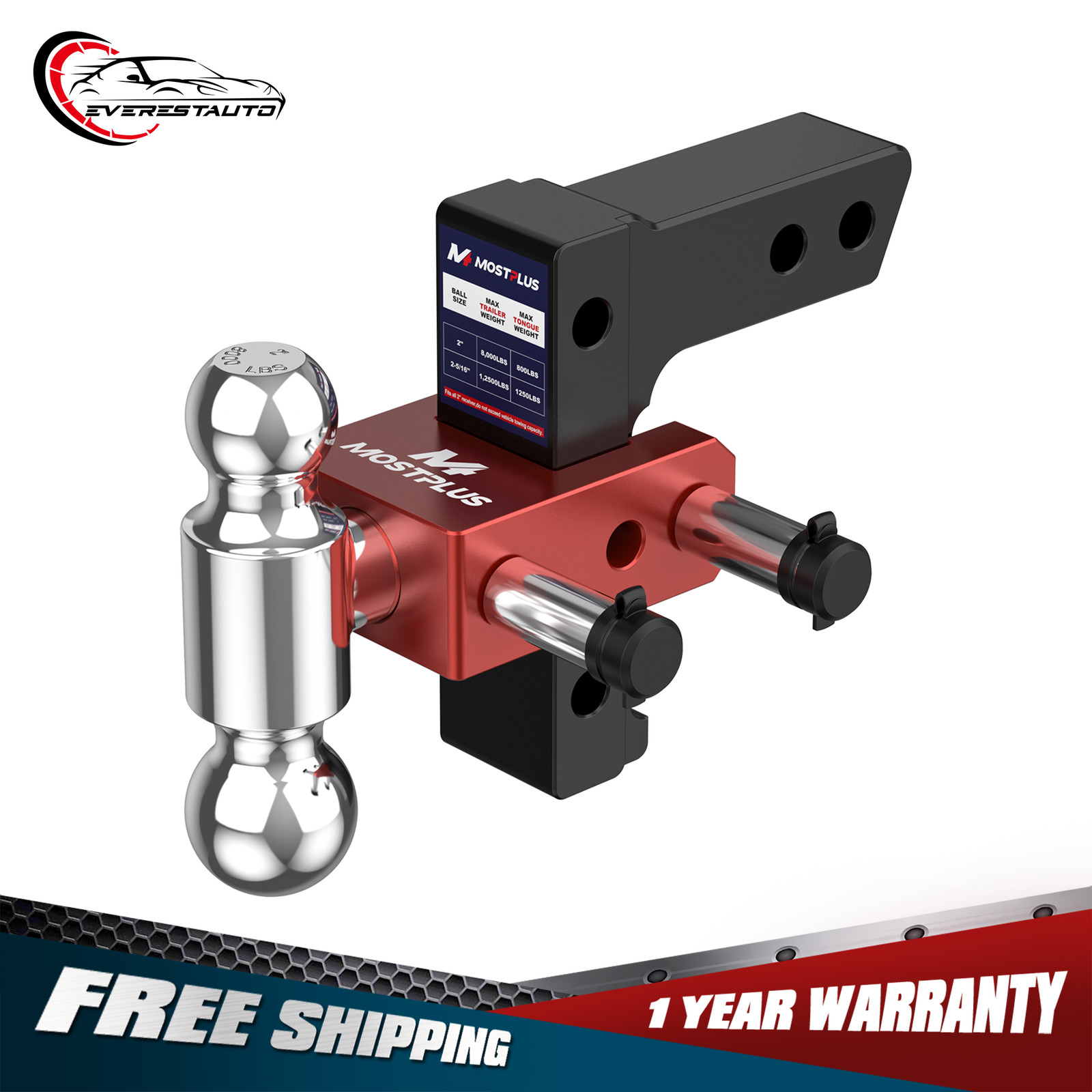 2″ Receiver 6″ Drop/ Rise Adjustable Tow Hitch Dual Ball Mount Trailer 12500 lb