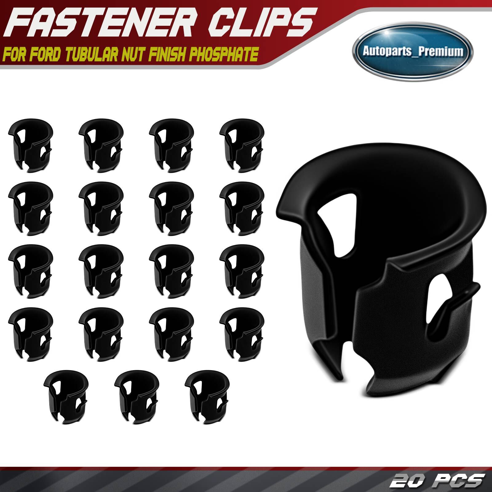20Pcs 6.35 mm Black Metal Fastener Fender Retainer Clips Tubular Nut for Ford