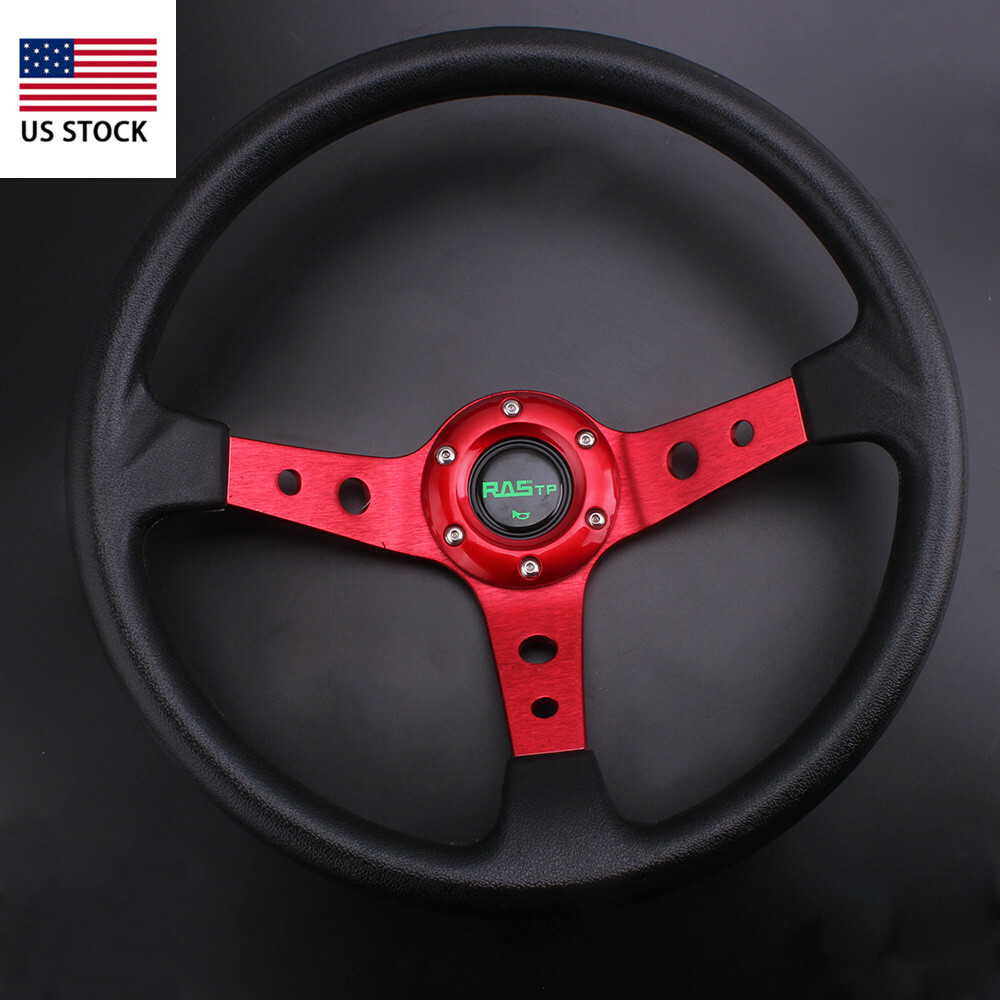 US 13.5″ 9.5cm Deep Dish Universal Drifting Racing Steering Wheel Aluminum Red