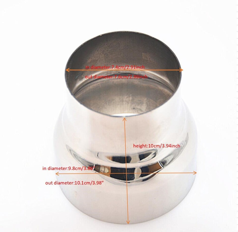 US 3″ ID to 4″ Exhaust Pipe Connector Stainless Steel Reducer Adapter