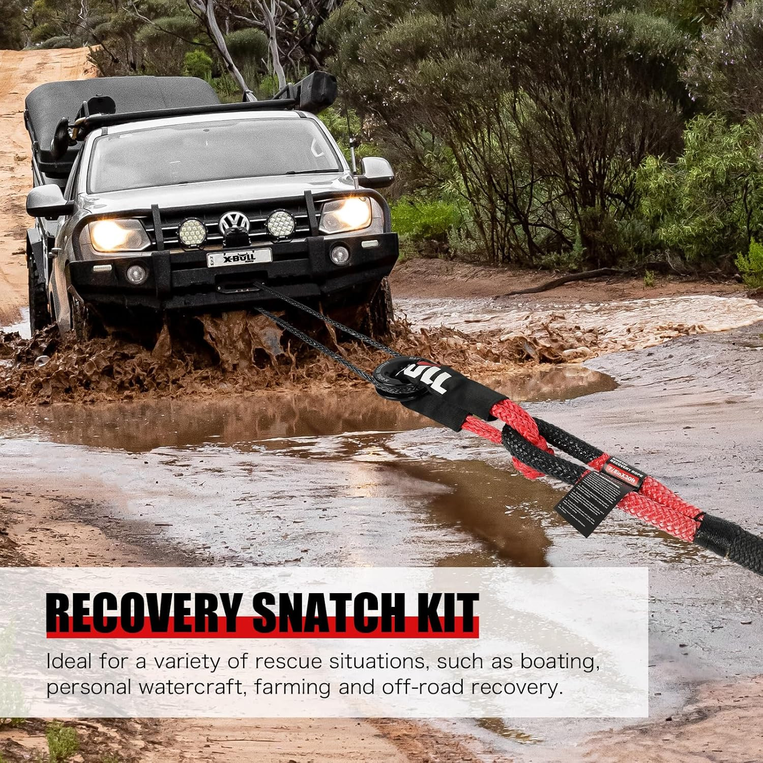 Soft Shackle Recovery Ring Snatch Block Synthetic Tow Rope 1/2’×22′ 41887LBS