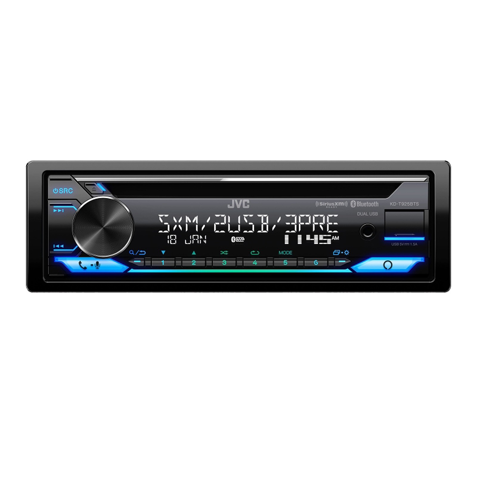 JVC KD-T925BTS Single DIN Bluetooth CD Player USB AUX Radio Stereo LED Receiver