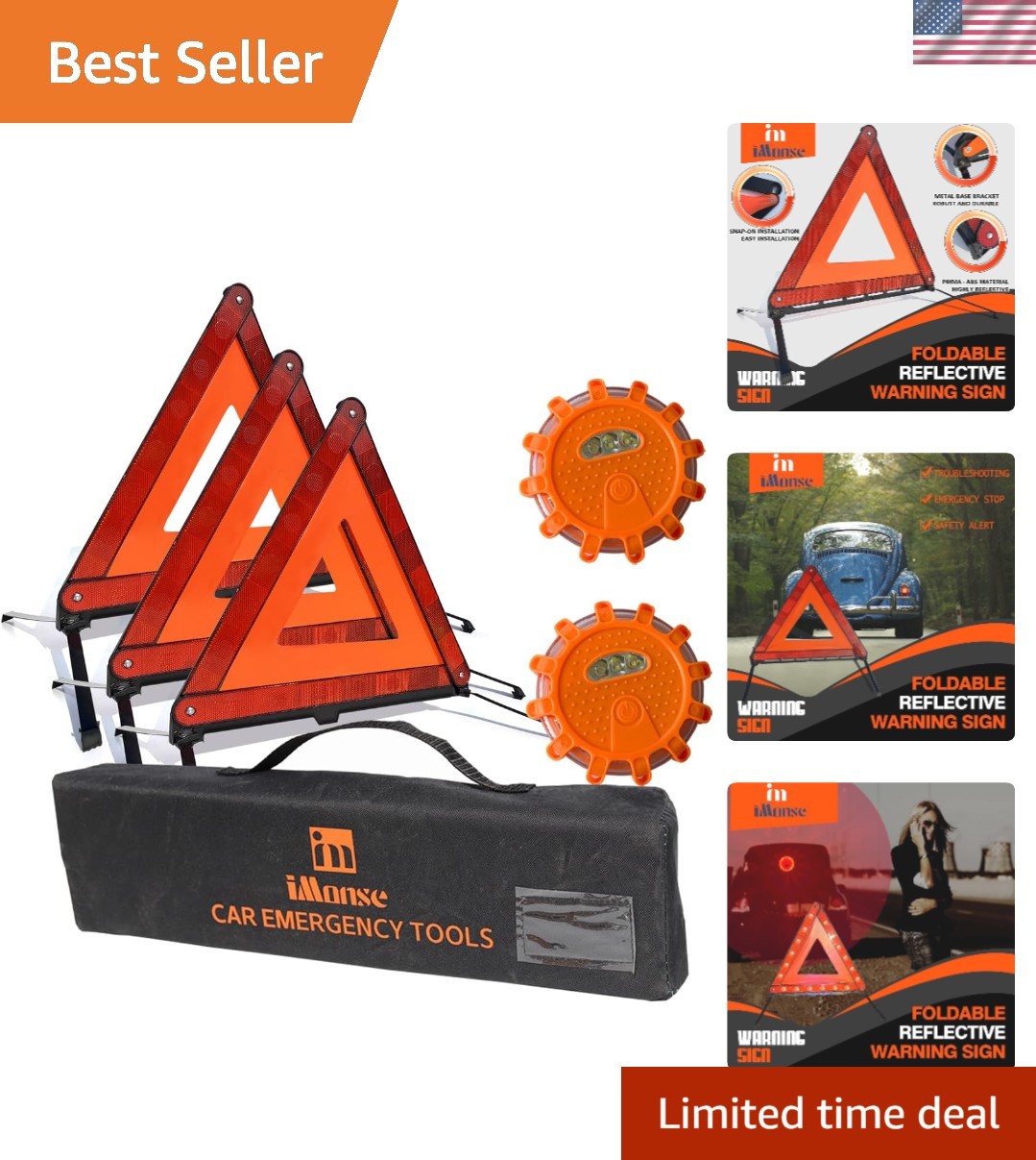 Emergency Roadside Reflective Triangles Warning Safety Kit for car | 3 triang…