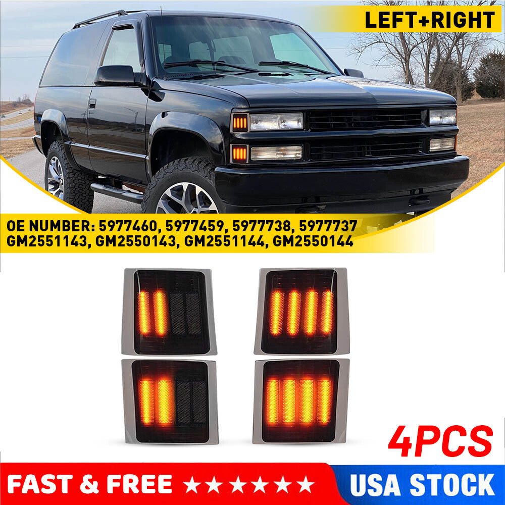 4PC Full Dynamic LED Corner Side Marker Light For 94-99 Chevy C/K 1500 2500 3500