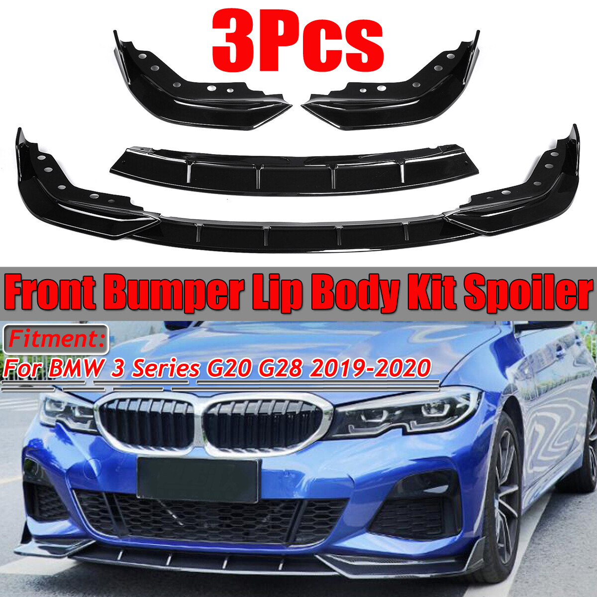 For 2019-2022 BMW 3 Series G20 G21 Front Bumper Lip Splitter Spoiler Gloss Black