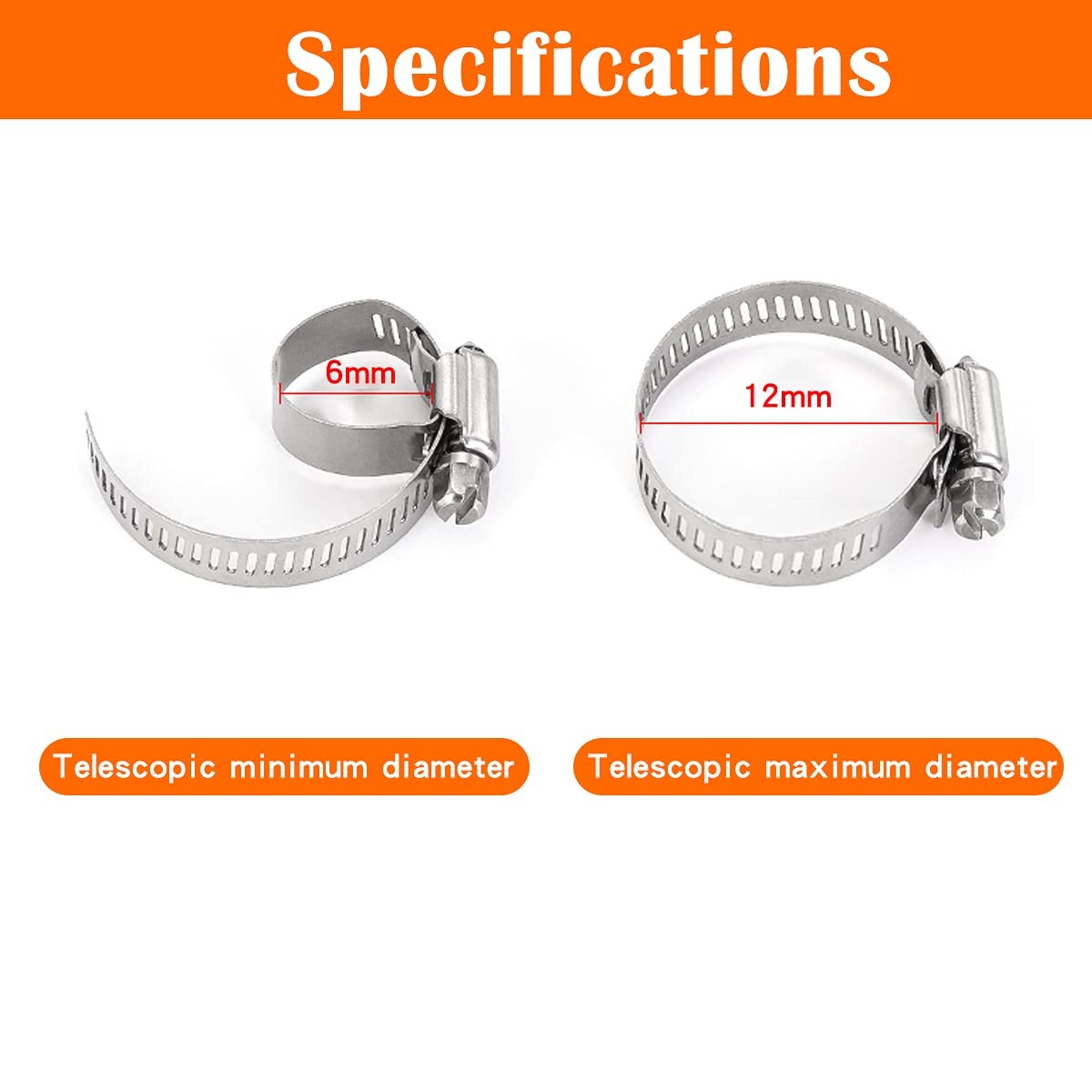 25 PCS Hose Clamps 1/4″–1/2″ 612mm304 Stainless Steel Worm Gear Fuel Line Hos…