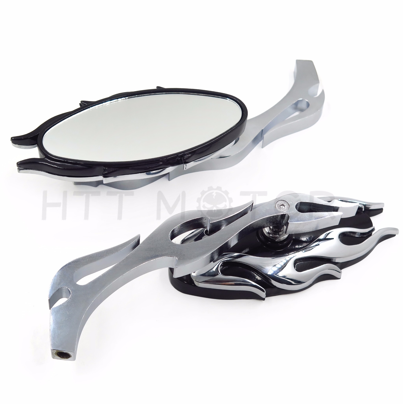 CHROME CNC FLAME MOTORCYCLE CRUISER CHOPPER CUSTOM REARVIEW SIDE MIRROR 8MM 10MM