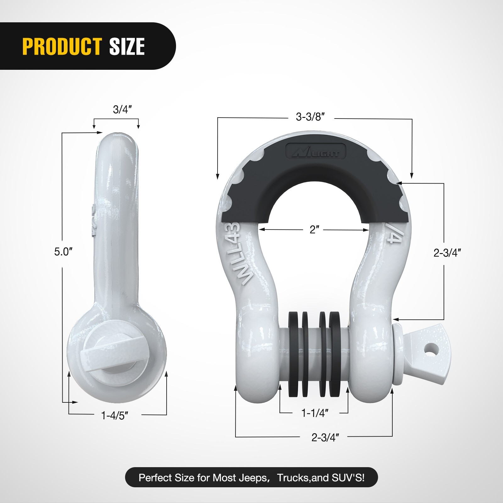 Nilight 2 Pack 3/4″ D-Ring Shackle Heavy Duty Off Road Recovery Shackle white