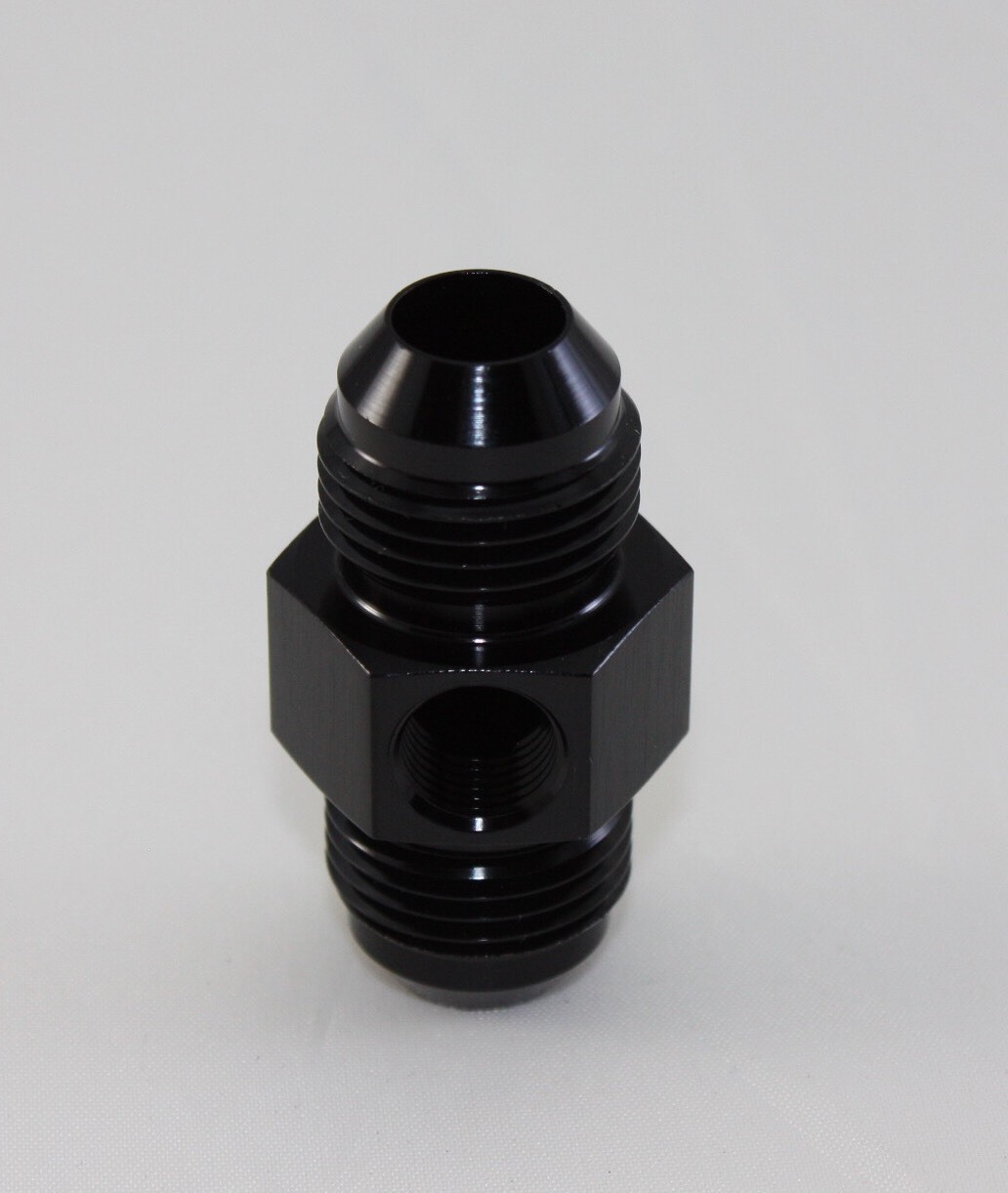 Y24 -6 AN Flare Male To Male W/ 1/8 NPT Side Port Gauge Sensor BLACK Coupler