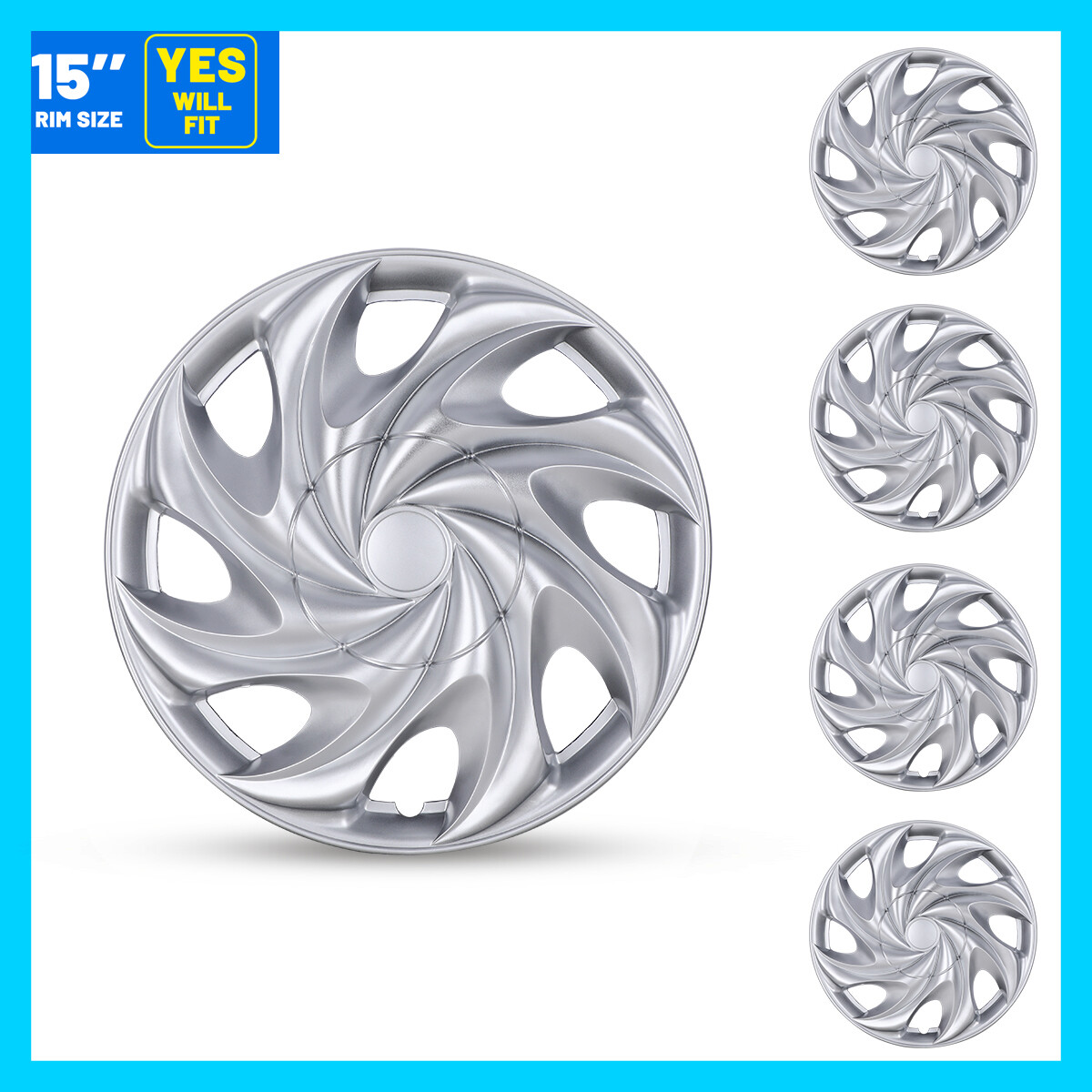 Universal 15″ Hubcaps Wheel Covers Snap On Hub Caps fit For R15 Tire & Steel Rim