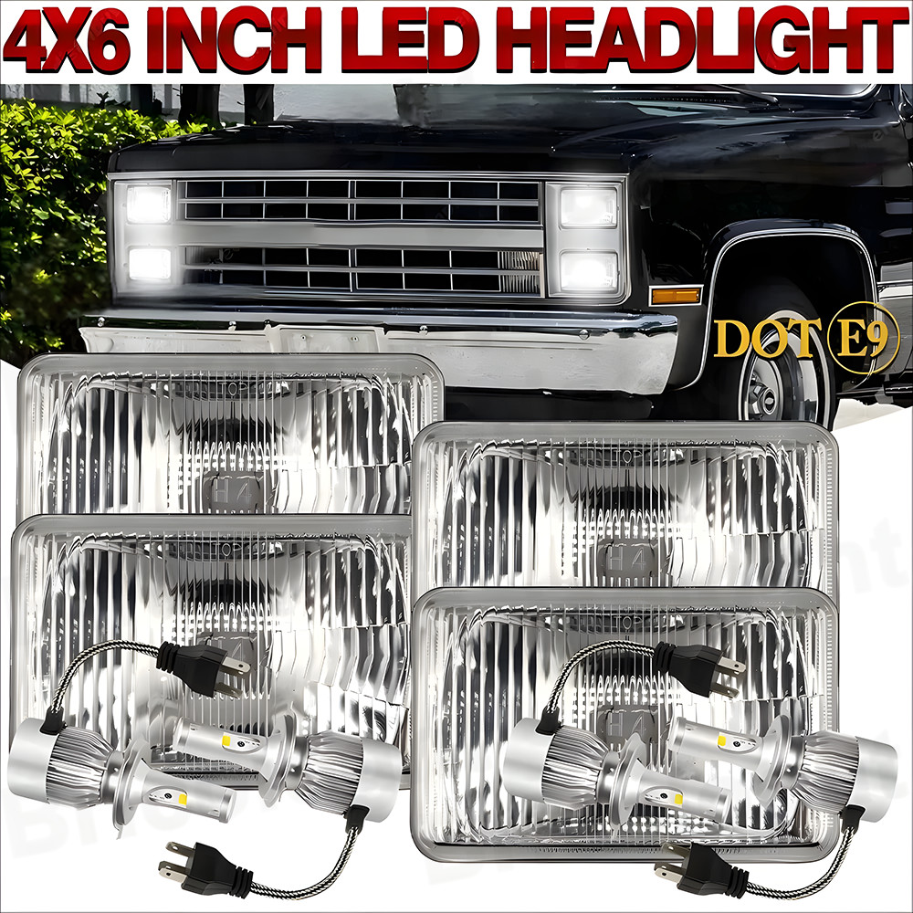 4Pc 4×6″ Led Headlights Hi/Lo For Chevrolet C10 C20 C30 K10 K20 1980-1986 Pickup