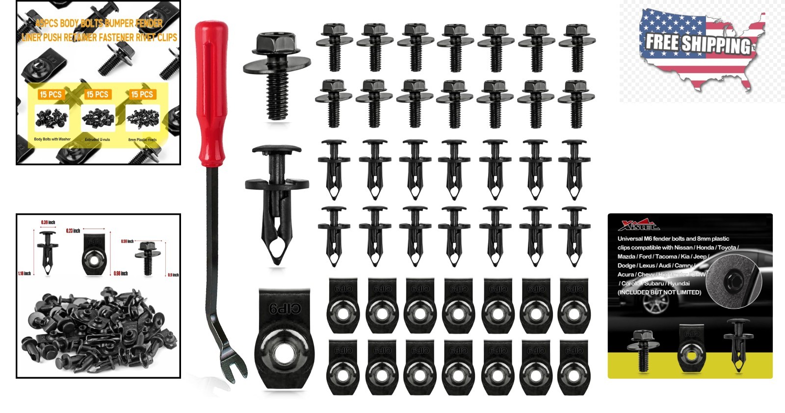 Versatile 45PCS Universal Retainer Clips and Bolts for Engine Cover Repairs