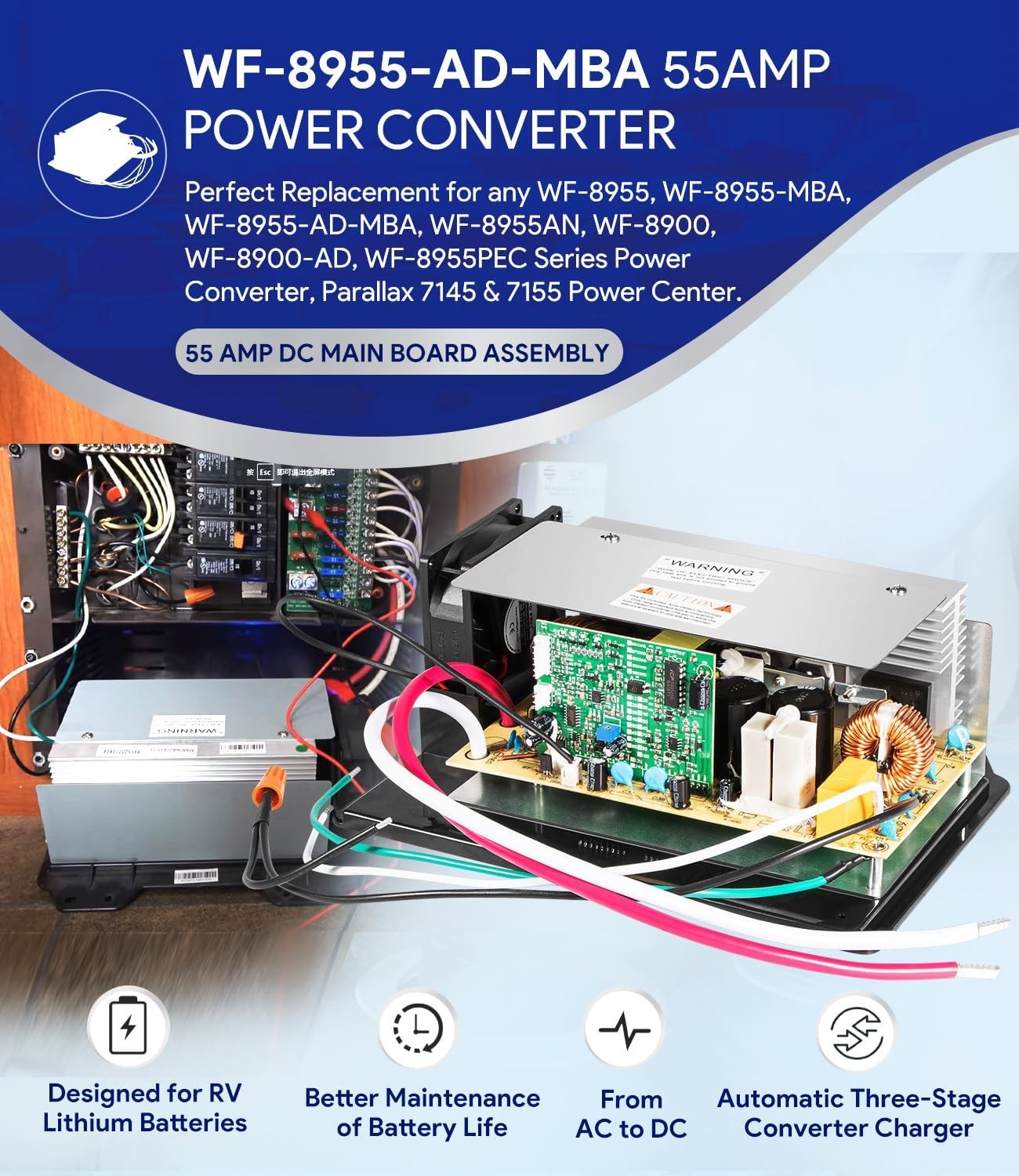 For WFCO WF-8955-AD-MBA Converter Lower Main Board Assembly 55A, 105-130VAC 950W