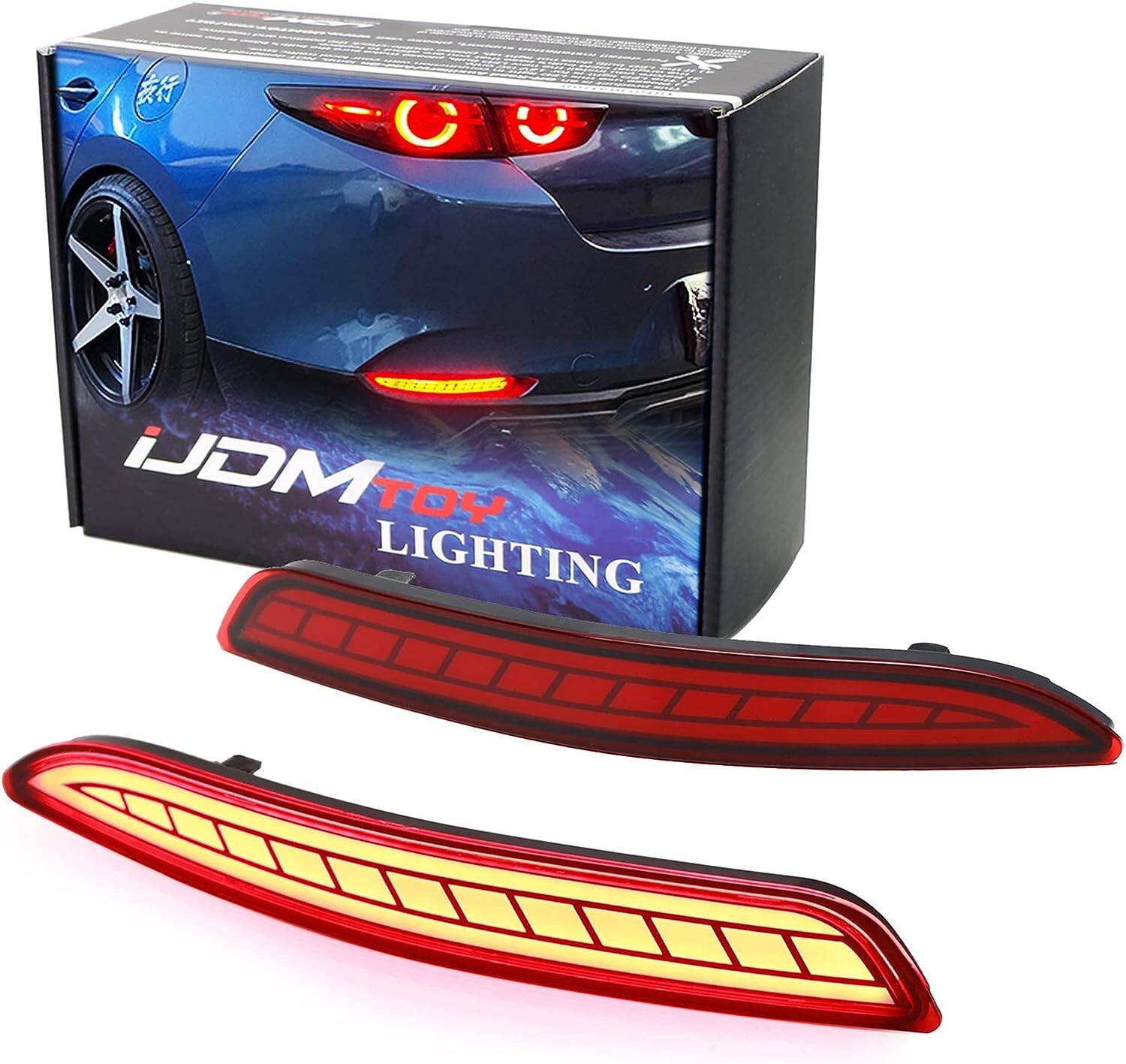 Dark Red Lens LED Bumper Reflector Lights w/ Sequential Blink For 2019-up Mazda3